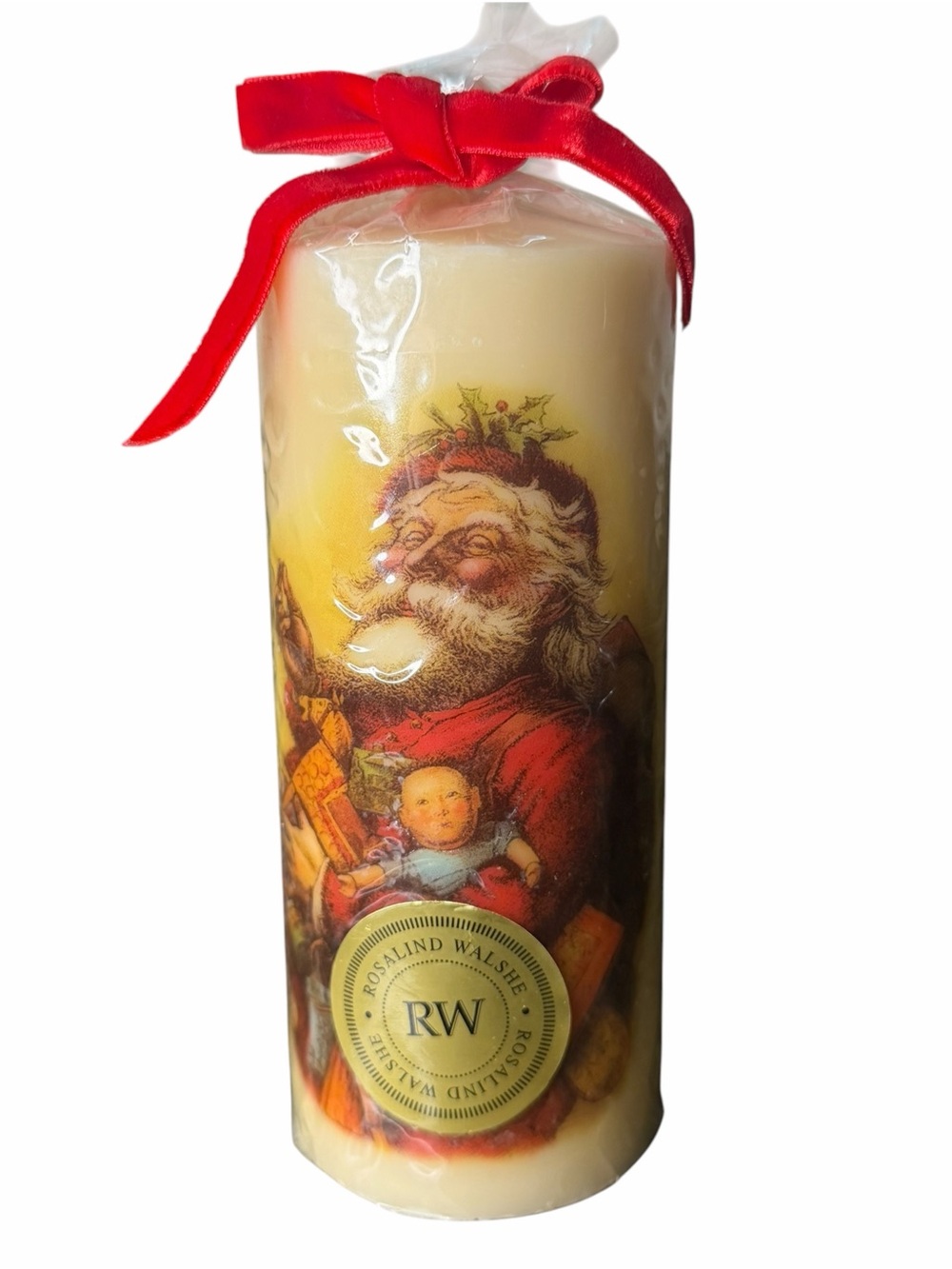 Rosalind Walshe Enesco Santa Claus Christmas Pillar Candle 6” 2003 New Sealed